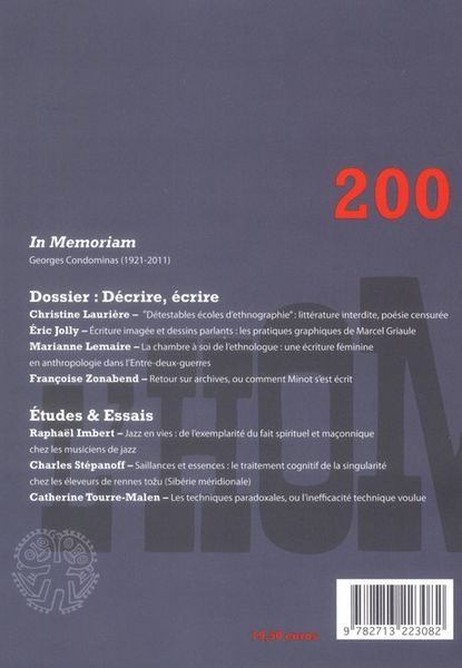 Produktbild: Revue l'Homme N.200 ; Decrire, Ecrire