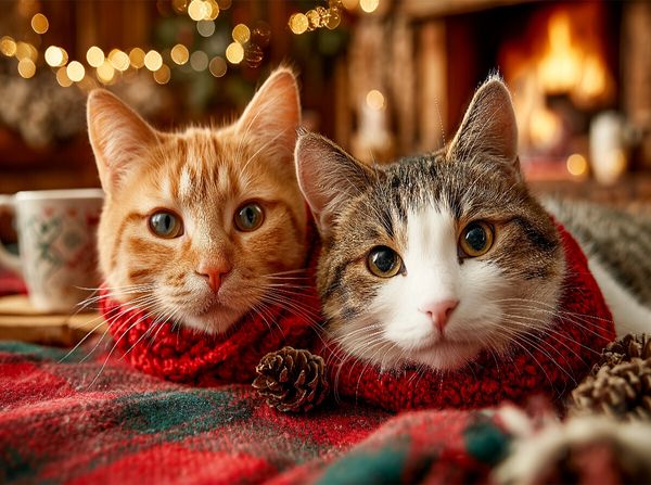 Produktbild: CALVENDO Puzzle Kuschelnde Katzen vor dem Kamin | 2000 Teile Lege-Gr&ouml;&szlig;e 90x67cm Foto-Puzzle f&uuml;r gl&uuml;ckliche Stunden