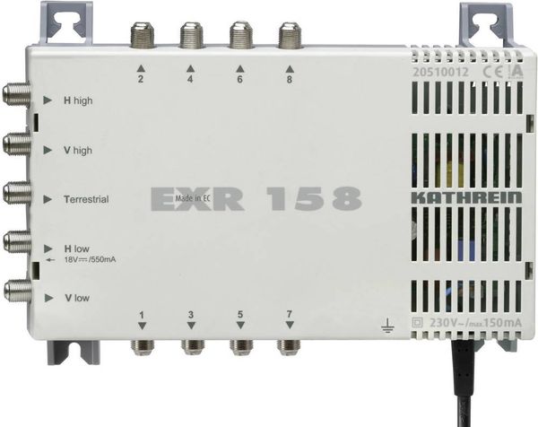 Kathrein EXR 158 SAT Multischalter Eingänge (Multischalter): 5 (4 SAT/1 terrestrisch) Teilnehmer-Anzahl: 8