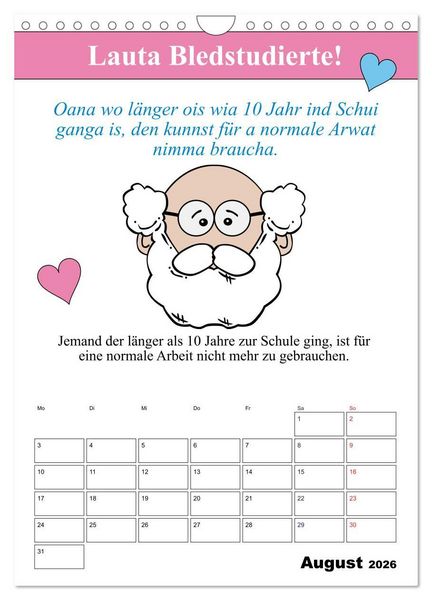 Produktbild: So a Schmarrn! Bairische Mundart (Wandkalender 2026 DIN A4 hoch), CALVENDO Monatskalender