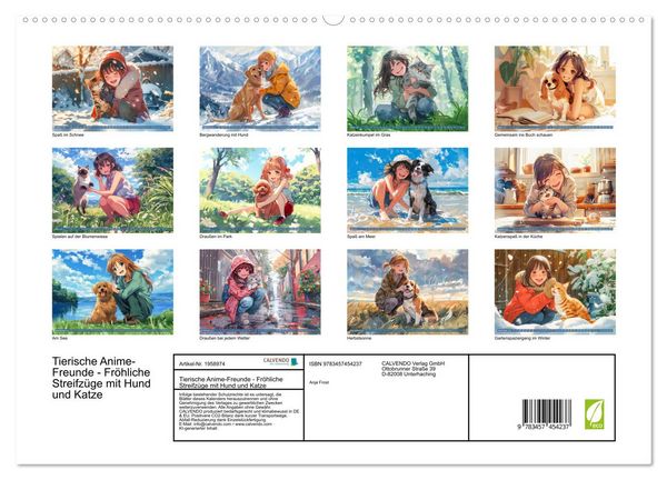 Produktbild: Tierische Anime-Freunde - Fr&ouml;hliche Streifz&uuml;ge mit Hund und Katze (hochwertiger Premium Wandkalender 2026 DIN A2 quer), Kunstdruck in Hochglanz