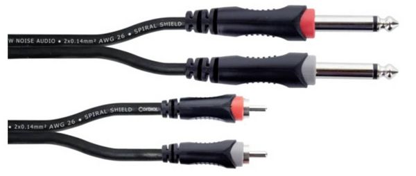 Produktbild: Cordial 14840 Klinke / Cinch Audio Anschlusskabel [2x Klinkenstecker 6.3 mm (mono) - 2x Cinch-Stecker] 1.50 m Schwarz PVC-Mantel, Zwillingsleitung