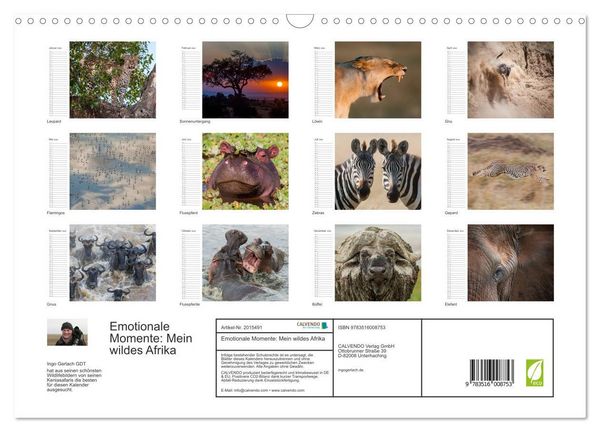 Produktbild: Emotionale Momente: Mein wildes Afrika (Wandkalender 2026 DIN A3 quer), CALVENDO Monatskalender