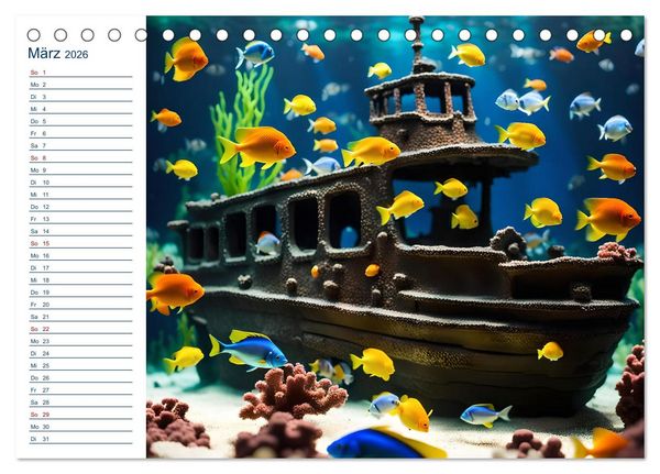 Produktbild: Aquarienzauber - Bunte KI Unterwasserwelten (Tischkalender 2026 DIN A5 quer), CALVENDO Monatskalender