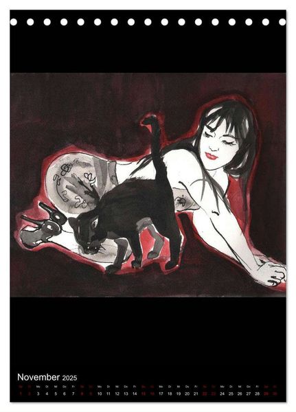 Produktbild: Kesse Mietzen - Burlesque cats II - mit flotten Linien gezeichnete Pin-up Katzen (Tischkalender 2025 DIN A5 hoch), CALVENDO Monatskalender