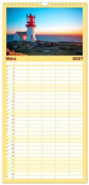Produktbild: Familienplaner 2027 - Leuchtt&uuml;rme - maritime Wegweiser mit 5 Spalten (Wandkalender, 21 x 45 cm) CALVENDO