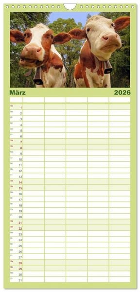 Produktbild: Familienplaner 2026 - Muh, M&auml;h, Miau & Co mit 5 Spalten (Wandkalender, 21 x 45 cm) CALVENDO