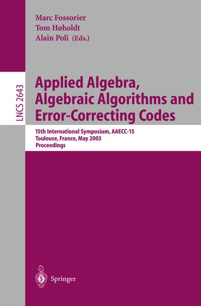 Produktbild: Applied Algebra, Algebraic Algorithms and Error-Correcting Codes