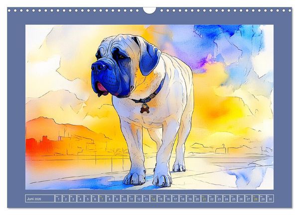 Produktbild: Majest&auml;tische English Mastiffs. Sanfte Riesen in Aquarell-Eleganz (Wandkalender 2026 DIN A3 quer), CALVENDO Monatskalender