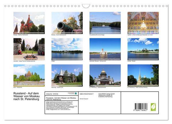 Produktbild: Russland - Auf dem Wasser von Moskau nach St. Petersburg (Wandkalender 2026 DIN A3 quer), CALVENDO Monatskalender