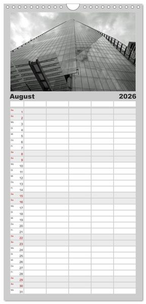 Produktbild: Familienplaner 2026 - London in Schwarz-Wei&szlig; mit 5 Spalten (Wandkalender, 21 x 45 cm) CALVENDO