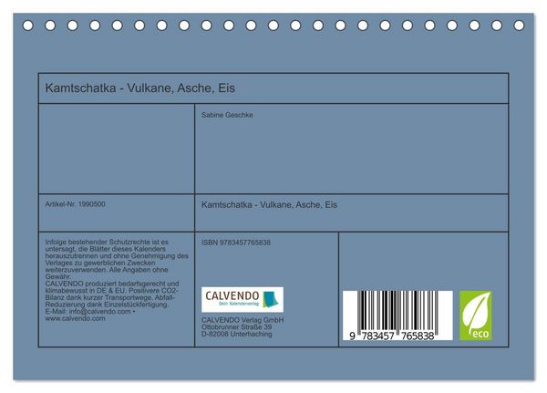 Produktbild: Kamtschatka - Vulkane, Asche, Eis (Tischkalender 2026 DIN A5 quer), CALVENDO Monatskalender