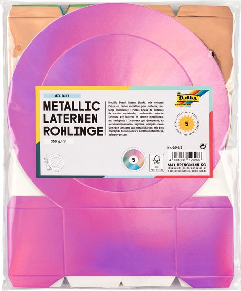 Produktbild: FOLIA&reg; Laternen-Rohlinge Metallic, farbig sortiert