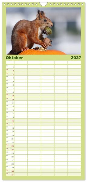 Produktbild: Familienplaner 2027 - Eichh&ouml;rnchen Momentaufnahmen f&uuml;rs Herz mit 5 Spalten (Wandkalender, 21 x 45 cm) CALVENDO