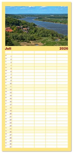 Produktbild: Familienplaner 2026 - Flusslandschaft Elbe mit 5 Spalten (Wandkalender, 21 x 45 cm) CALVENDO