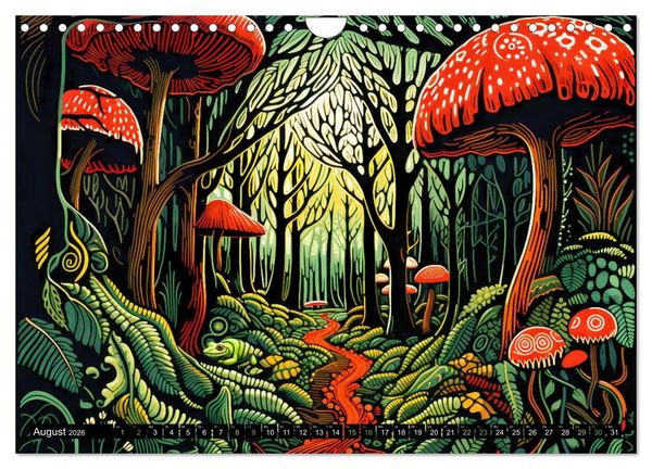 Produktbild: Abstrakter Wald - Jahreszeiten in bunten Linolschnitten (Wandkalender 2026 DIN A4 quer), CALVENDO Monatskalender