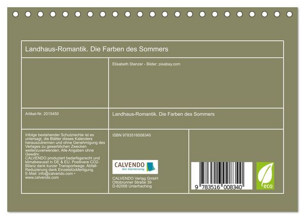 Produktbild: Landhaus-Romantik. Die Farben des Sommers (Tischkalender 2026 DIN A5 quer), CALVENDO Monatskalender
