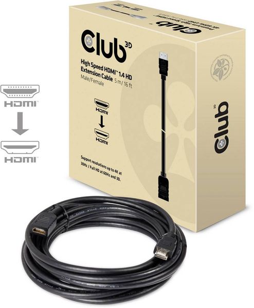 Produktbild: club3D HDMI Verl&auml;ngerungskabel HDMI-A Stecker, HDMI-A Buchse 5.00 m Schwarz CAC-1320 4K UHD HDMI-Kabel
