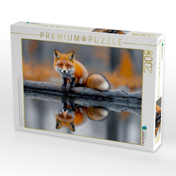 Produktbild: CALVENDO Puzzle Ein neugieriger Fuchs auf einem treibenden Baumstamm, umgeben von stillem Wasser | 2000 Teile Lege-Gr&ouml;&szlig;e 90x67cm Foto-Puzzle f&uuml;r gl&uuml;ck