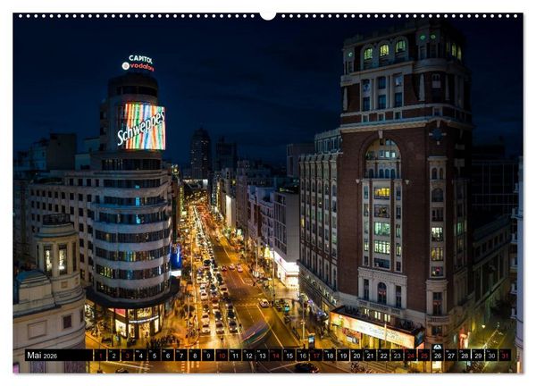 Produktbild: Madrid bei Nacht (hochwertiger Premium Wandkalender 2026 DIN A2 quer), Kunstdruck in Hochglanz