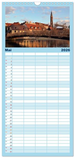 Produktbild: Familienplaner 2026 - Landshut bei Tag und Nacht mit 5 Spalten (Wandkalender, 21 x 45 cm) CALVENDO