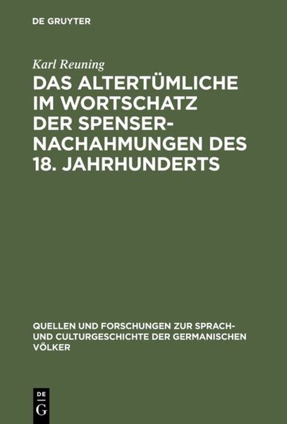 Produktbild: Das Altert&uuml;mliche im Wortschatz der Spenser-Nachahmungen des 18. Jahrhunderts