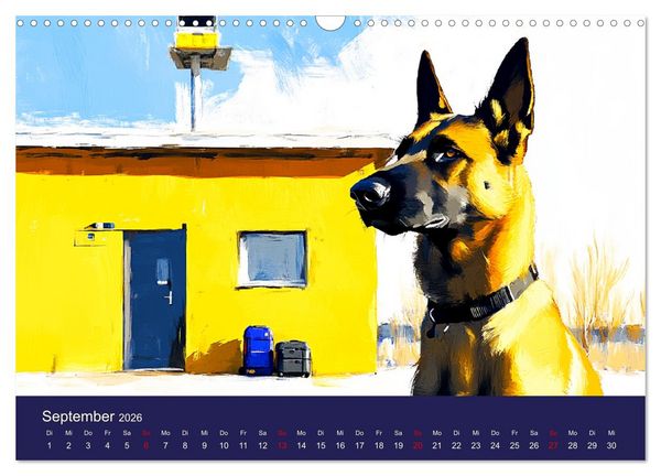 Produktbild: Loyaler Malinois. Belgische Sch&auml;ferhunde im Aquarell-Stil (Wandkalender 2026 DIN A3 quer), CALVENDO Monatskalender