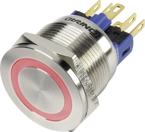 Produktbild: TRU COMPONENTS 1303040 GQ22S-11E/R/12V Vandalismusgesch&uuml;tzter Drucktaster 250 V/AC 3 A 1 x Aus/(Ein) tastend Rot IP65 1 St.
