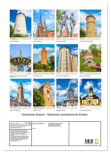 Produktbild: Historisches Seeland &ndash; D&auml;nemarks architektonische Sch&auml;tze (Wandkalender 2026 DIN A2 hoch), CALVENDO Monatskalender