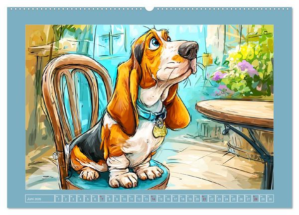Produktbild: Basset Fun. Niedliche Hunde Cartoons zum Schmunzeln (Wandkalender 2026 DIN A2 quer), CALVENDO Monatskalender