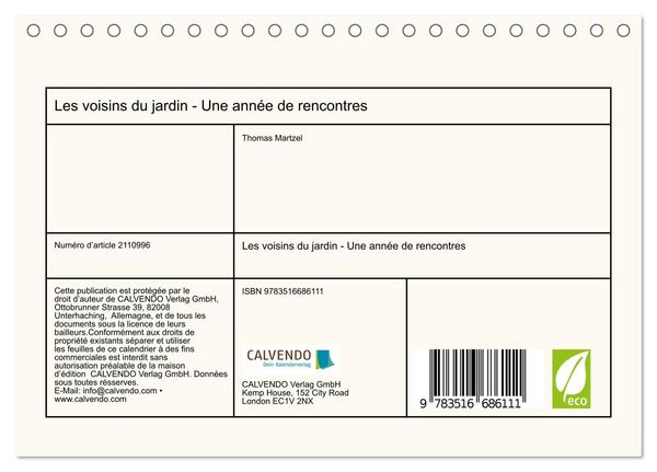 Produktbild: Les voisins du jardin - Une ann&eacute;e de rencontres (Calendrier de bureau 2026 DIN A5 vertical), CALVENDO calendrier mensuel