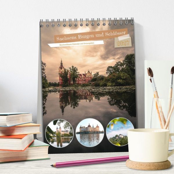 Produktbild: Sachsens Burgen und Schl&ouml;sser - Beschreibbarer Kalender mit Ortsangaben (Tischkalender 2027 DIN A5 hoch), CALVENDO Monatskalender