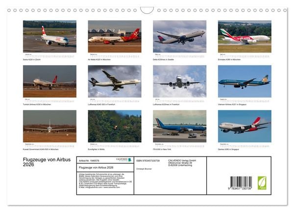 Produktbild: Flugzeuge von Airbus 2026 (Wandkalender 2026 DIN A3 quer), CALVENDO Monatskalender