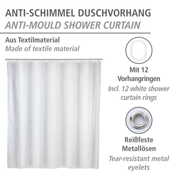 Produktbild: Anti-Schimmel Duschvorhang Uni White, Textil (Polyester), 120 x 200 cm, waschbar
