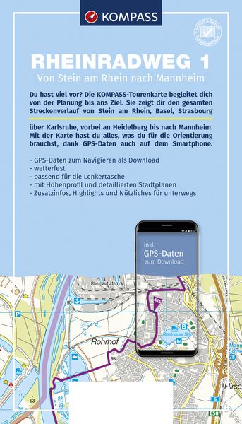 Produktbild: KOMPASS Fahrrad-Tourenkarte Rheinradweg 1 1:50.000