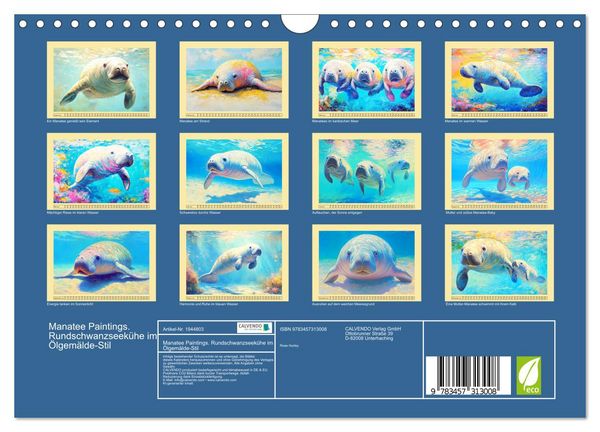Produktbild: Manatee Paintings. Rundschwanzseek&uuml;he im &Ouml;lgem&auml;lde-Stil (Wandkalender 2026 DIN A4 quer), CALVENDO Monatskalender