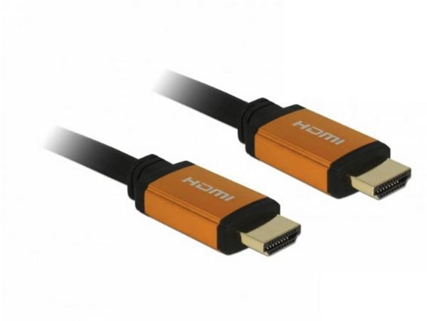 Produktbild: Delock HDMI Anschlusskabel HDMI-A Stecker 1.5 m Schwarz, Gold 85728 dreifach geschirmt, vergoldete Steckkontakte, 8K UHD HDMI-Kabel