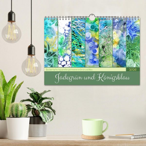 Produktbild: Jadegr&uuml;n und K&ouml;nigsblau - Zauberhafte Aquarellexperimente in Gr&uuml;n und Blau (Wandkalender 2026 DIN A4 quer), CALVENDO Monatskalender