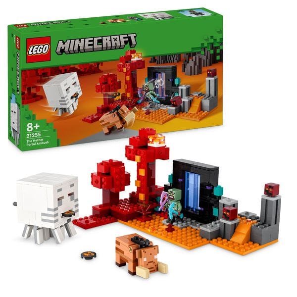 LEGO Minecraft 21255 Hinterhalt am Netherportal, baubares Nether-Spielzeug