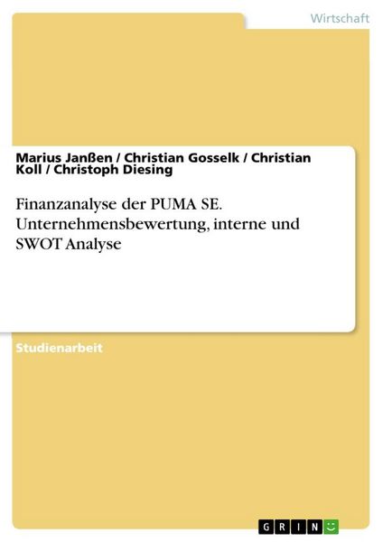 Produktbild: Finanzanalyse der PUMA SE. Unternehmensbewertung, interne und SWOT Analyse