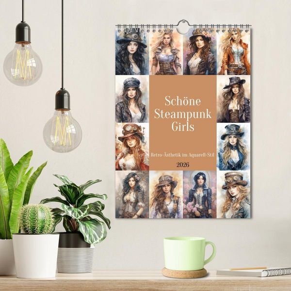 Produktbild: Sch&ouml;ne Steampunk Girls. Retro-&Auml;sthetik im Aquarell-Stil (Wandkalender 2026 DIN A4 hoch), CALVENDO Monatskalender
