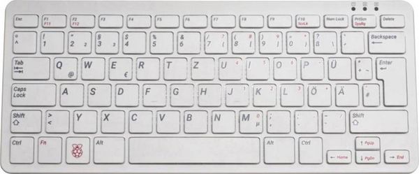Produktbild: Raspberry Pi&reg; RPI-KEYB (US)-RED/WHITE USB Tastatur US-Englisch, QWERTY Wei&szlig;, Rot USB-Hub