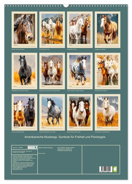 Produktbild: Amerikanische Mustangs. Symbole f&uuml;r Freiheit und Pioniergeis (Wandkalender 2026 DIN A2 hoch), CALVENDO Monatskalender