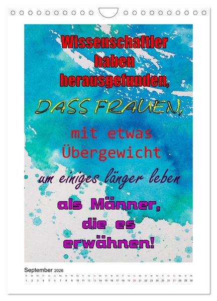 Produktbild: Humor und Ironie. Lustige Spr&uuml;che (Wandkalender 2026 DIN A4 hoch), CALVENDO Monatskalender