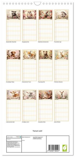 Produktbild: Familienplaner 2027 - Tierisch s&uuml;&szlig;! mit 5 Spalten (Wandkalender, 21 x 45 cm) CALVENDO