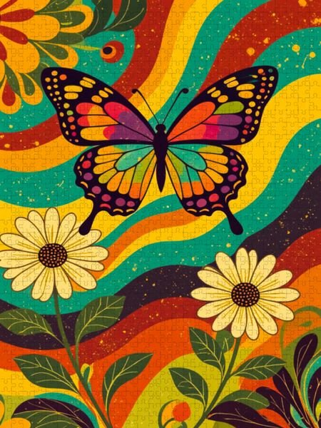 Produktbild: CALVENDO Puzzle Psychedelischer Schmetterling in Retrofarben | 1000 Teile Lege-Gr&ouml;&szlig;e 64x48cm Foto-Puzzle f&uuml;r gl&uuml;ckliche Stunden