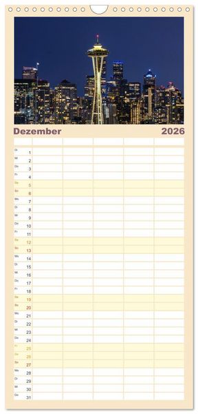 Produktbild: Familienplaner 2026 - SEATTLE Unvergessliche Tour durch die Stadt und das Umland mit 5 Spalten (Wandkalender, 21 x 45 cm) CALVENDO