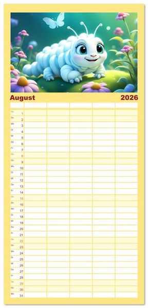 Produktbild: Familienplaner 2026 - W&uuml;rmchen Zauber mit 5 Spalten (Wandkalender, 21 x 45 cm) CALVENDO