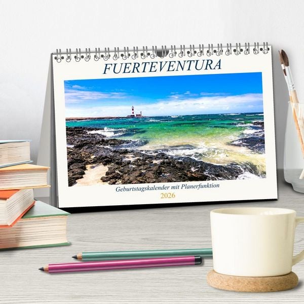 Produktbild: FUERTEVENTURA Geburtstagskalender mit Planerfunktion (Tischkalender 2026 DIN A5 quer), CALVENDO Monatskalender
