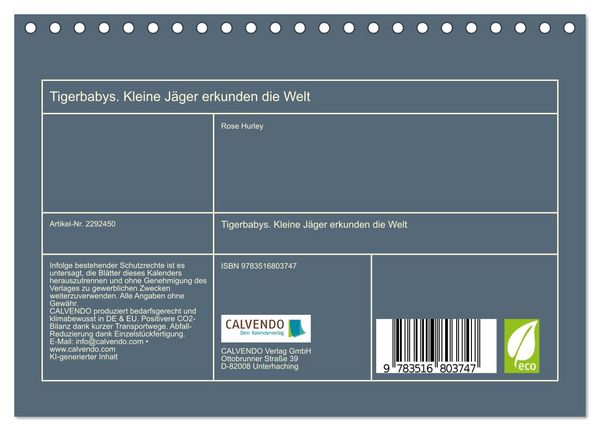 Produktbild: Tigerbabys. Kleine J&auml;ger erkunden die Welt (Tischkalender 2027 DIN A5 quer), CALVENDO Monatskalender